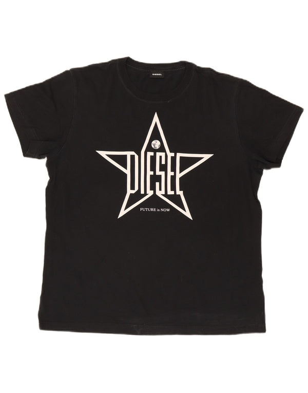 Diesel Camiseta masculina gráfica Top grande de algodão preto