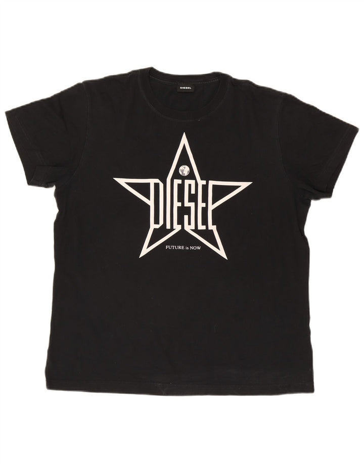 Diesel Camiseta masculina gráfica Top grande de algodão preto