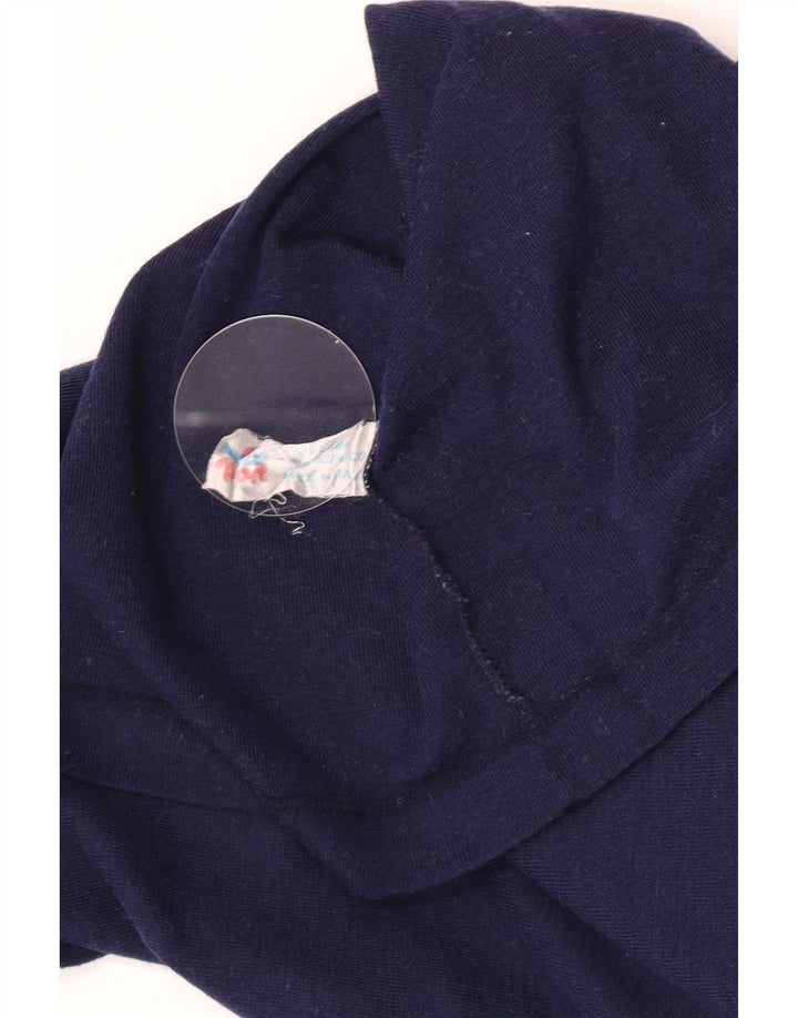 Top masculino vintage com zíper e manga comprida de lã azul marinho pequena
