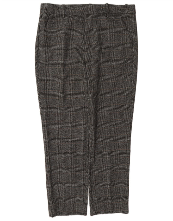 Calça feminina Zara cortada média W28 L24 poliéster xadrez cinza