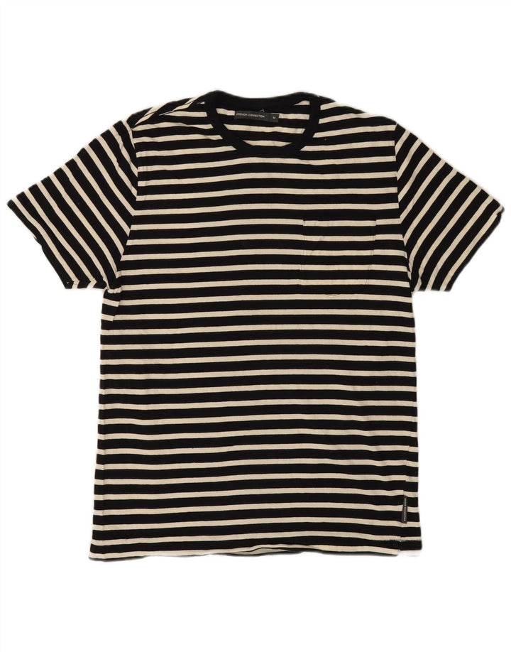 Camiseta masculina French Connection Top médio algodão listrado preto