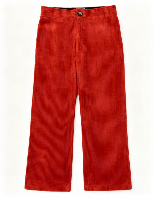Zara Calça feminina de veludo cotelê com perna larga médio W28 L25 vermelha