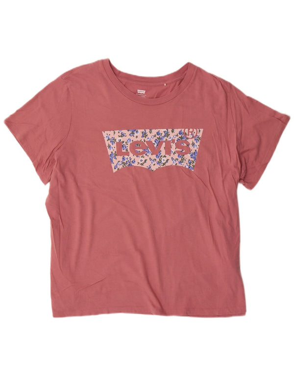 Camiseta feminina gráfica Levi's Top UK 22 3XL algodão rosa