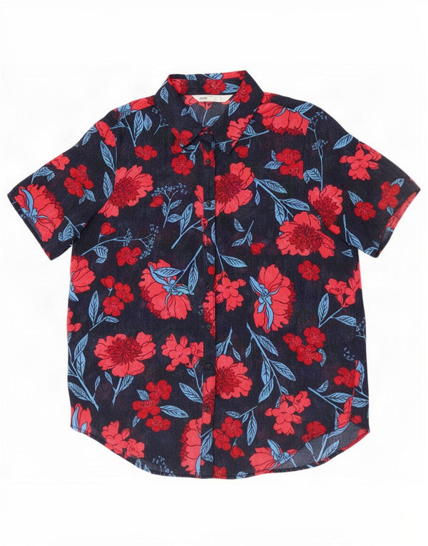 Blusa feminina Zara manga curta Reino Unido 16 grande azul marinho floral