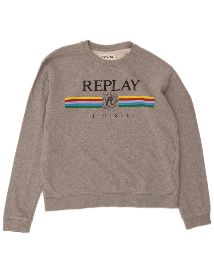Suéter gráfico feminino REPLAY UK 18 XL algodão cinza