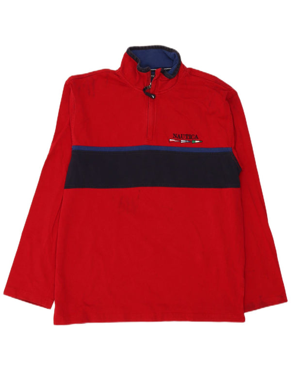 Nautica Mens Zip Neck Top Manga Longa Grande Colorblock Vermelho