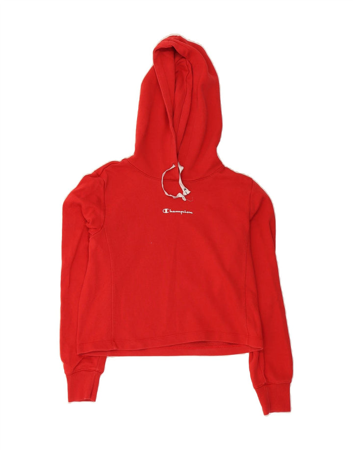 CHAMPION Womens Crop Hoodie Jumper UK 14 Medium Red Cotton Vintage Champion and Second-Hand Champion from Messina Hembry 