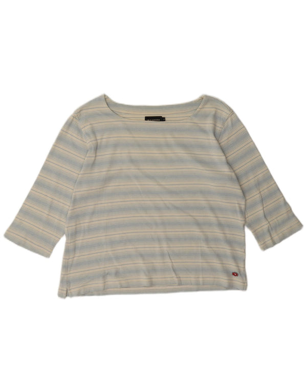 Top feminino Diadora manga 3/4 Reino Unido 16 grande algodão listrado azul