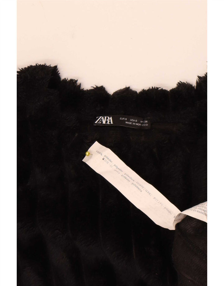 Zara Womens Crop Oversized Fleece Jumper Reino Unido 8 Pequeno Poliéster Preto