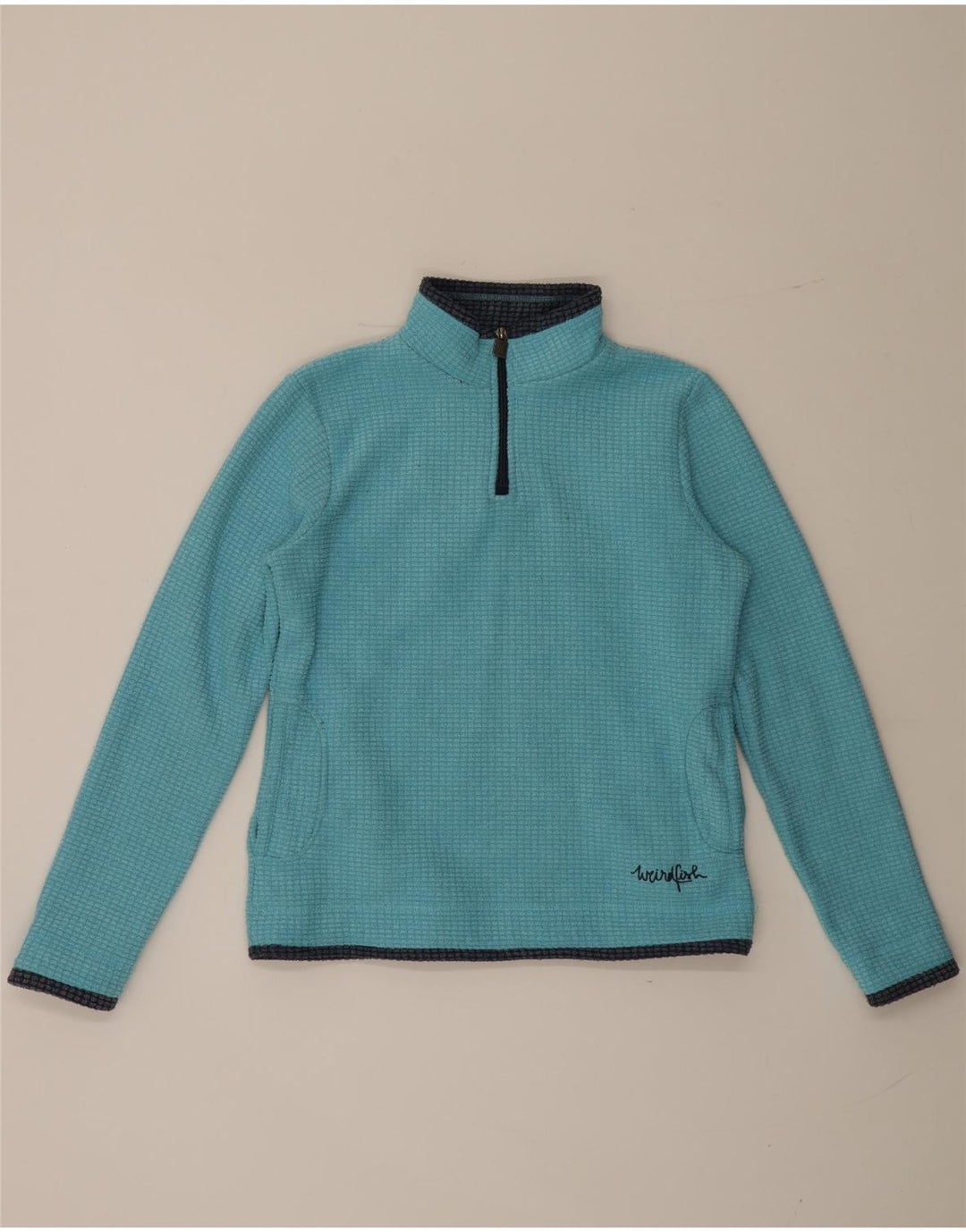 Suéter de lã feminino Weird Fish com zíper e pescoço UK 12 poliéster azul médio
