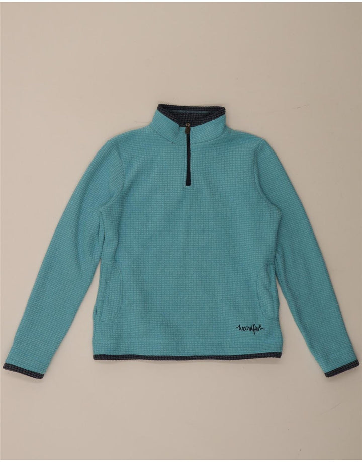 Suéter de lã feminino Weird Fish com zíper e pescoço UK 12 poliéster azul médio