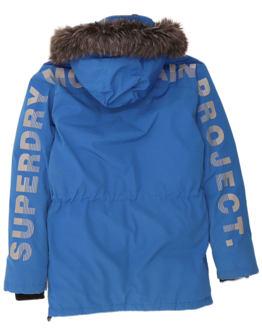 Casaco masculino acolchoado com capuz gráfico SUPERDRY Reino Unido 36 pequeno azul nylon