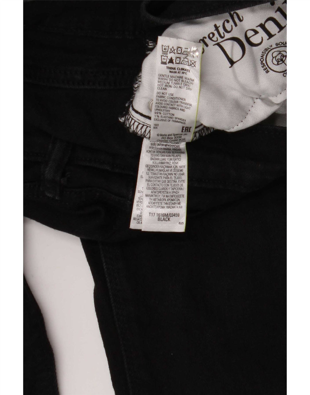 Jeans retos masculinos Marks & Spencer W32 L33 algodão preto