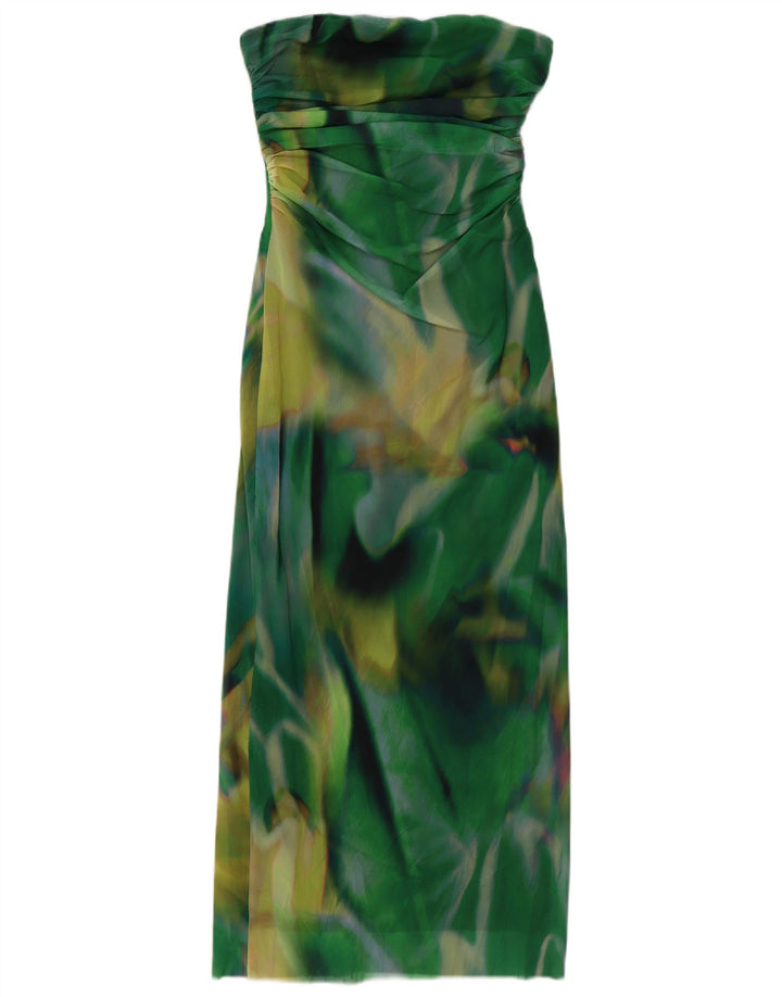 ZARA Vestido feminino com estampa abstrata maxi sem alças Reino Unido 12 verde médio