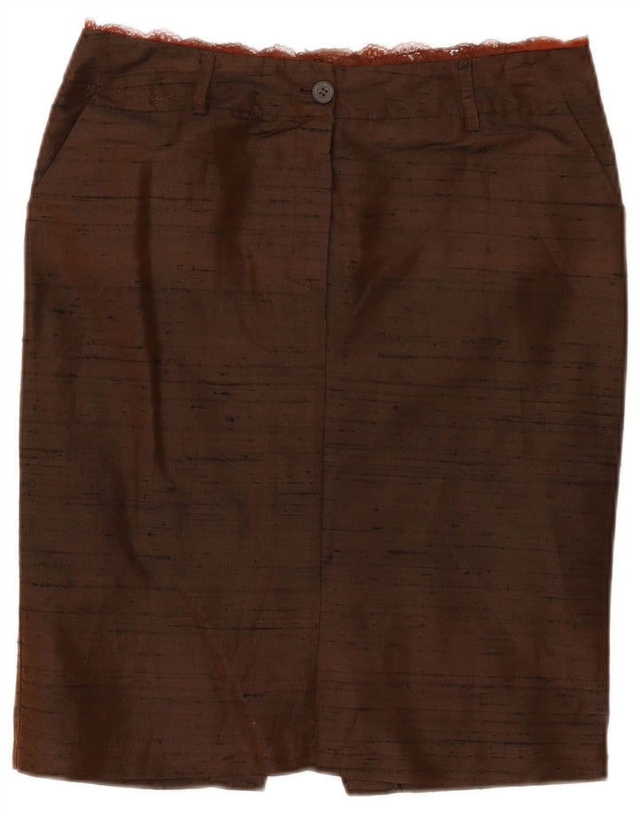 Saia lápis feminina vintage W29 marrom médio manchado