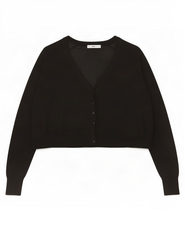 Suéter cardigã feminino Zara crop oversized UK 14 médio preto viscose
