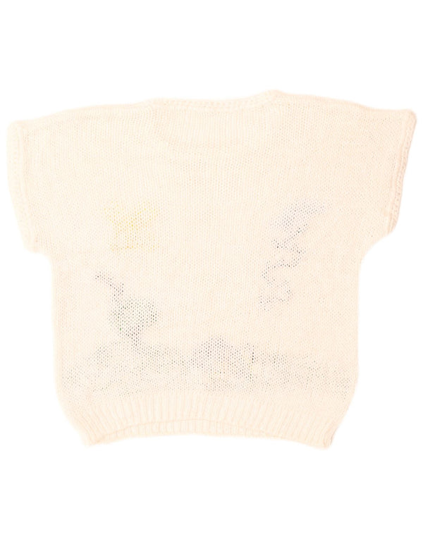 Suéter feminino vintage com gola redonda e gola redonda Reino Unido 14 grande branco