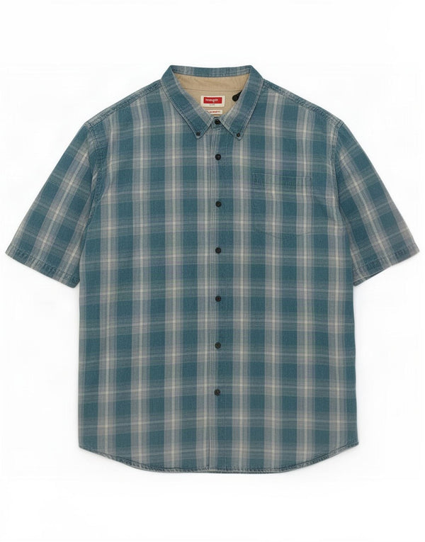 Camisa Wrangler masculina de manga curta 3XL algodão xadrez azul
