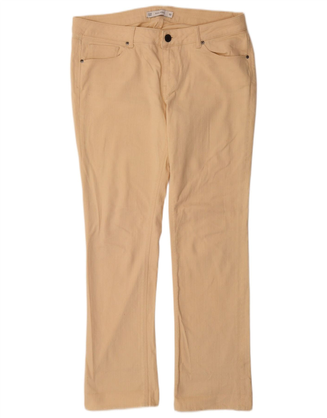 Calça jeans feminina Zara Bootcut EU 46 2XL W36 L31 algodão bege