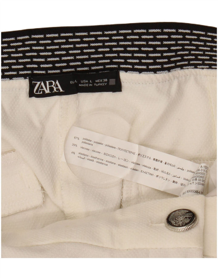 Calça Chino Slim Feminina Zara Grande W30 L27 Poliéster Colourblock Branco