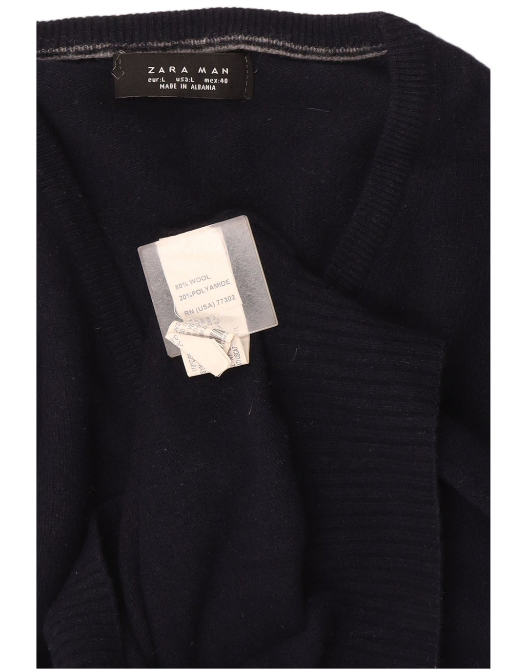 Suéter masculino Zara com decote em V grande lã azul marinho