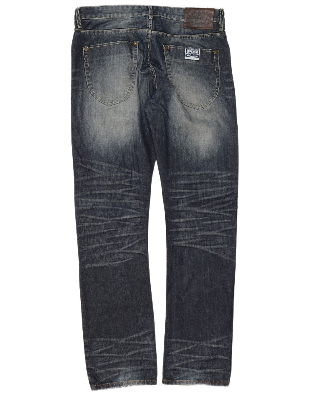 Superdry Masculino Officer Straight Jeans W34 L32 Azul Algodão