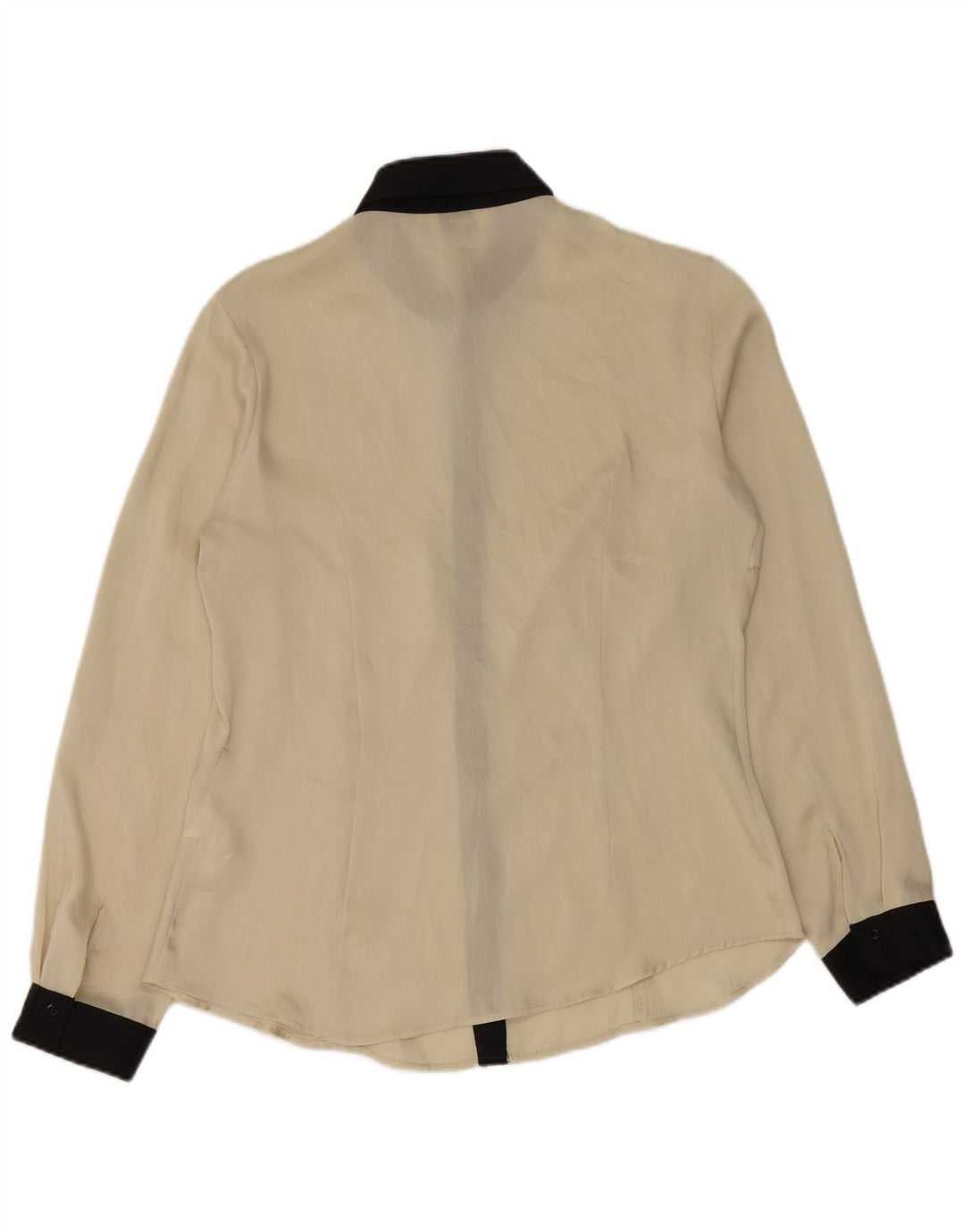 Camisa feminina vintage IT 46 grande poliéster colorblock bege