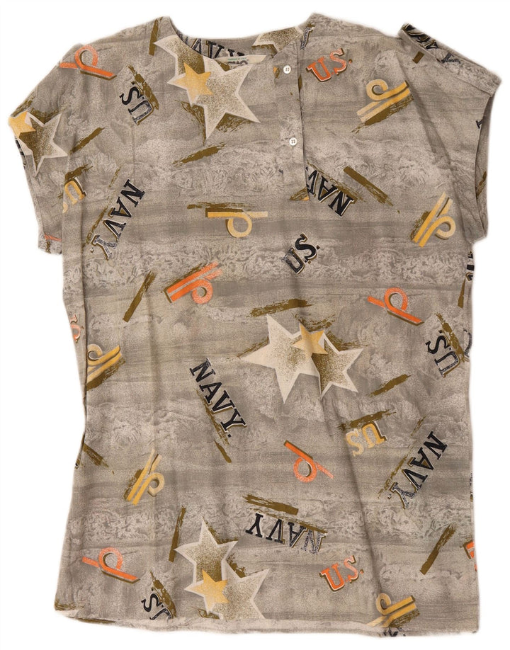 Blusa feminina Ciao com padrão abstrato militar Reino Unido 16 grande algodão cinza