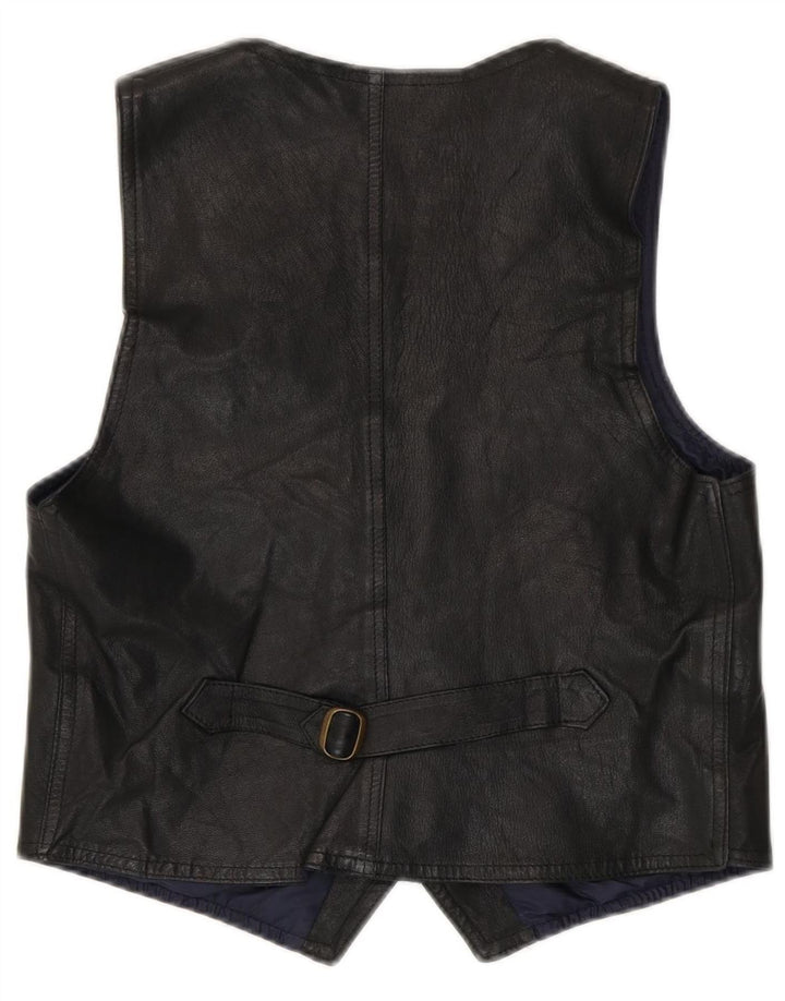 Colete de couro masculino vintage médio couro preto