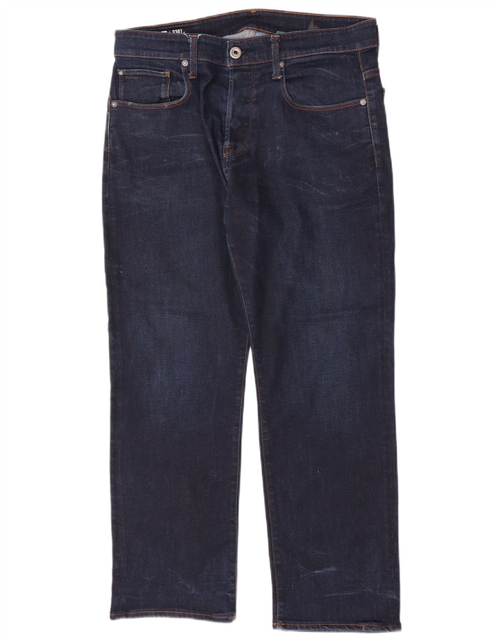 G-Star masculino 3301 jeans reto W33 L28 algodão azul marinho
