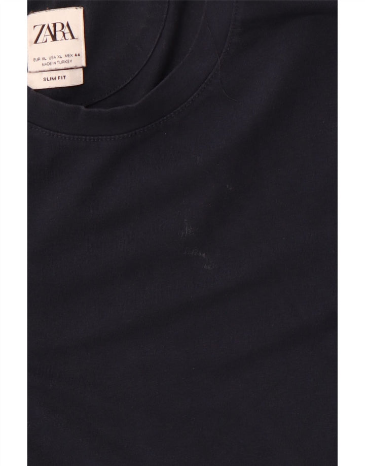 Zara Mens Slim Fit T-Shirt Top XL Azul Marinho