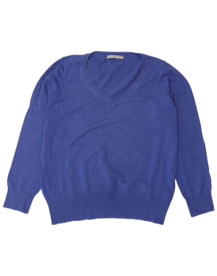 Suéter feminino Marks & Spencer com decote em V Reino Unido 16 grande azul poliamida