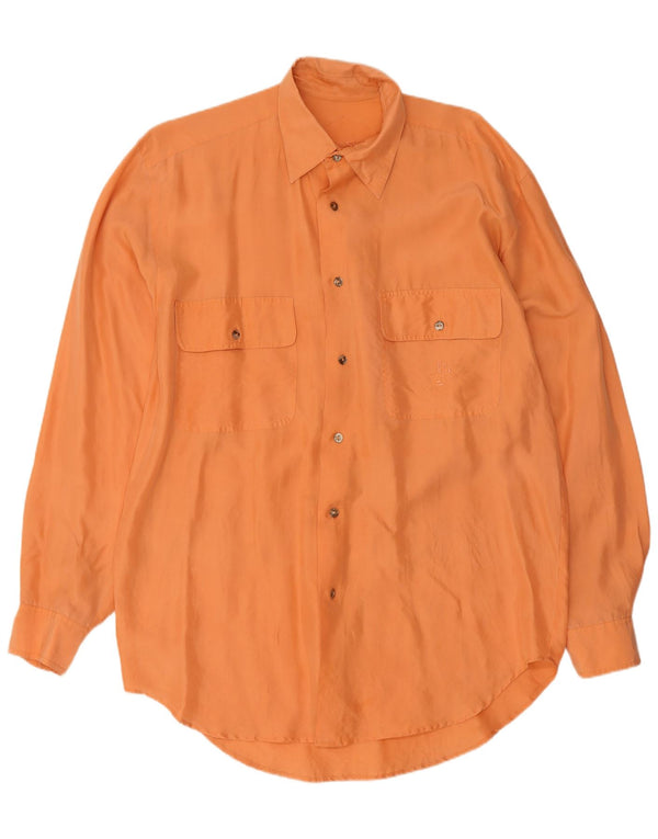 Camisa masculina vintage pequena seda laranja