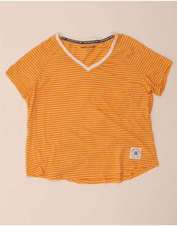 Camiseta feminina Tommy Hilfiger com estampa gráfica UK 14 grande algodão listrado laranja