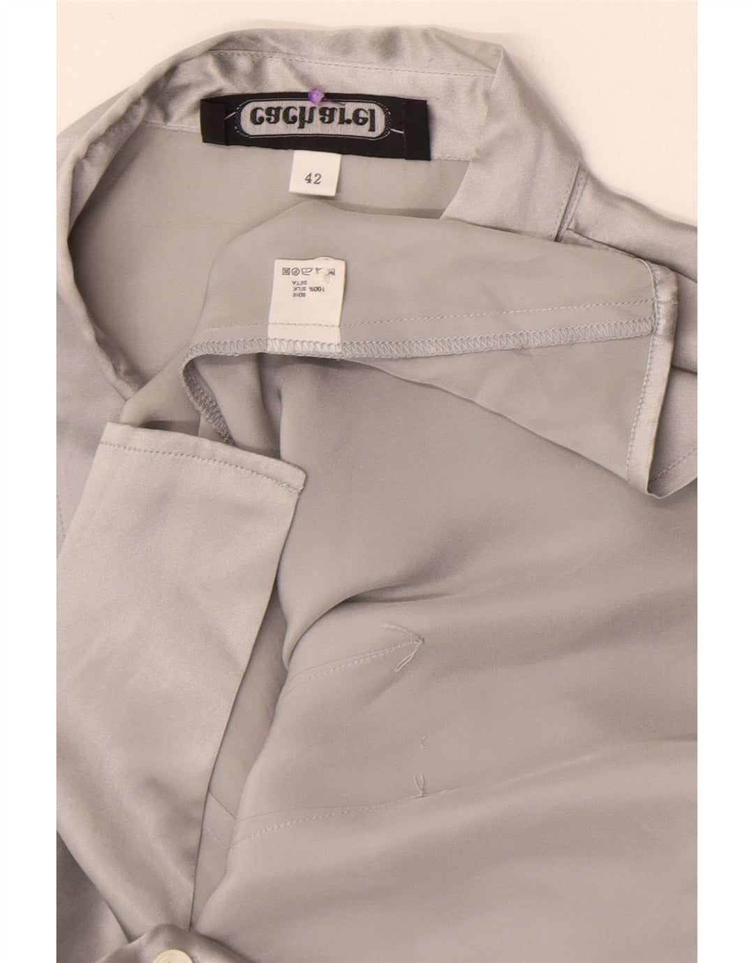 Blusa feminina Cacharel IT 42 seda cinza médio