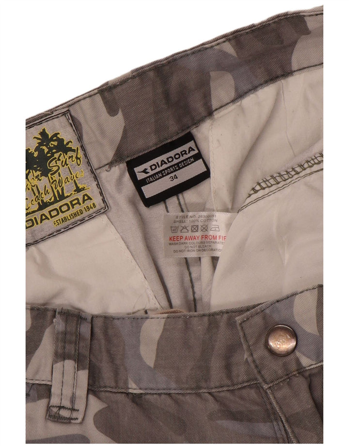 Diadora Mens Cargo Shorts W34 Grande Algodão Camuflado Cinza
