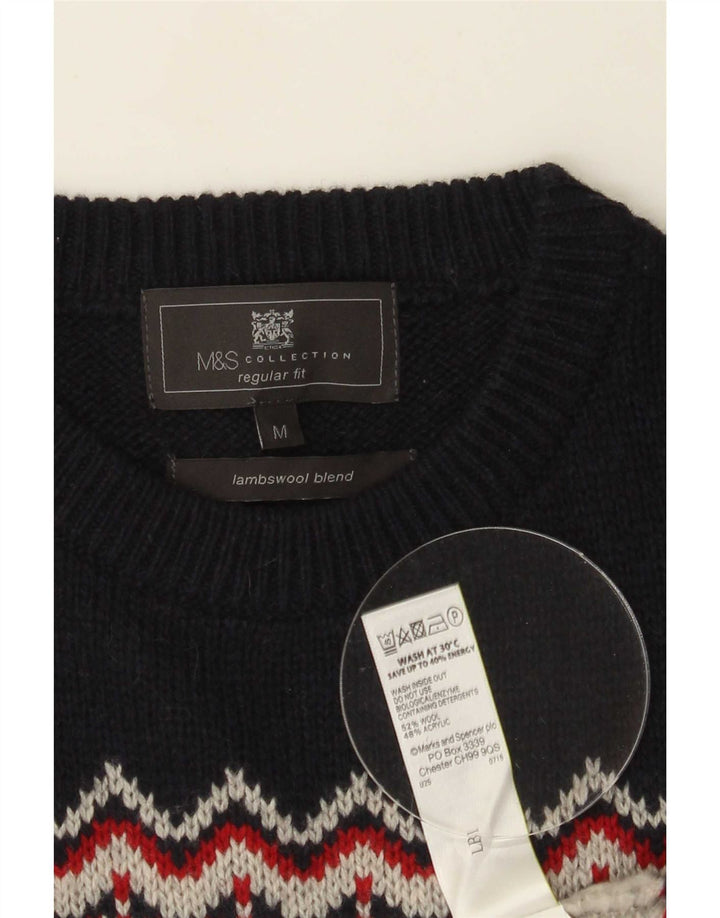 Suéter masculino Marks & Spencer com gola redonda cinza médio Fair Isle