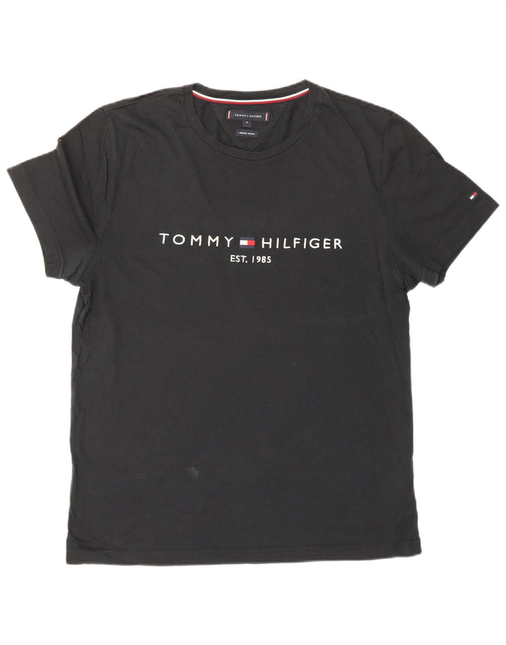 Tommy Hilfiger Camiseta masculina gráfica Top médio algodão preto