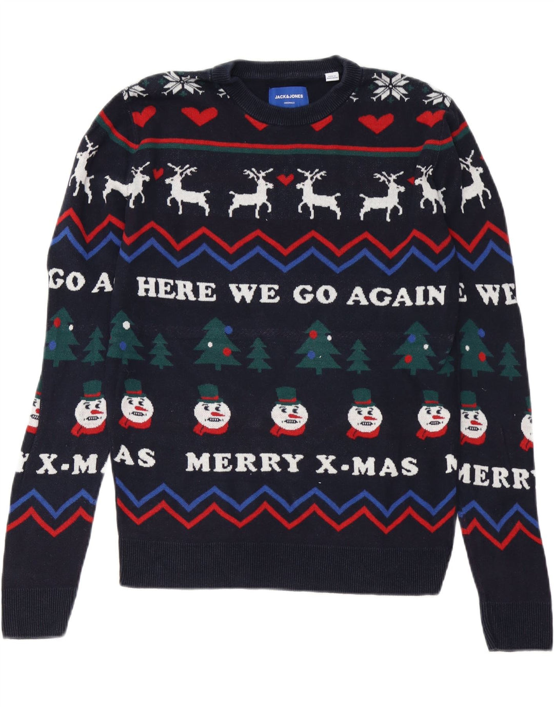 Suéter masculino Jack & Jones com gola redonda pequeno azul marinho natal