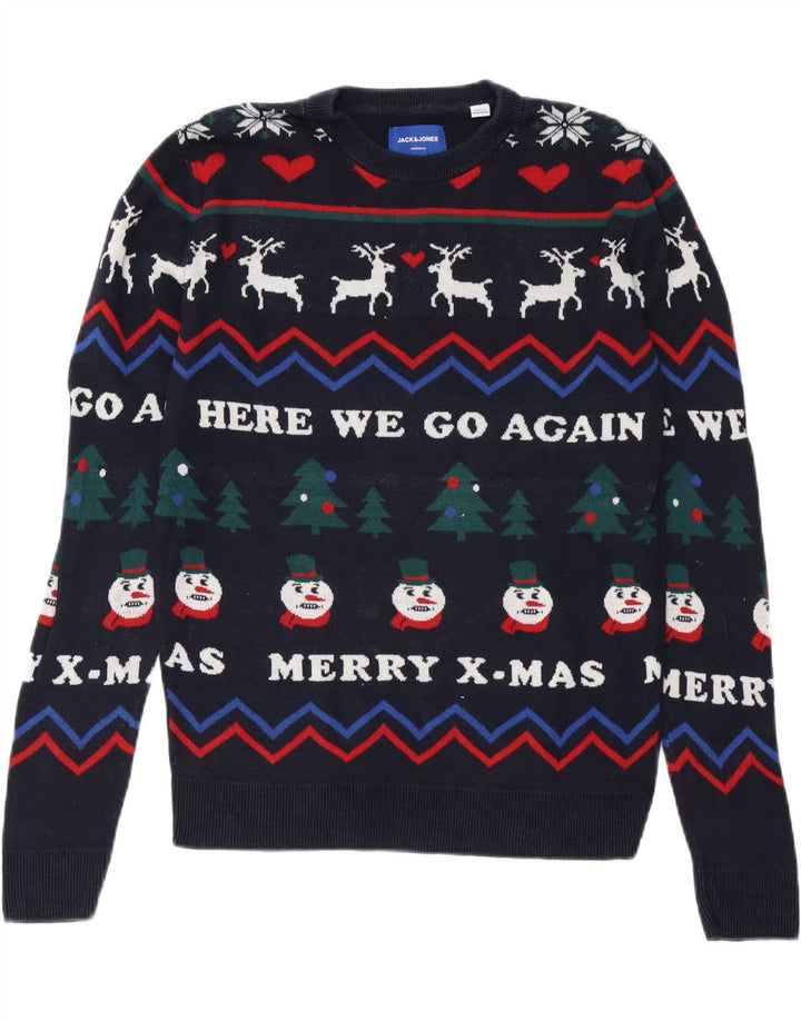 Suéter masculino Jack & Jones com gola redonda pequeno azul marinho natal