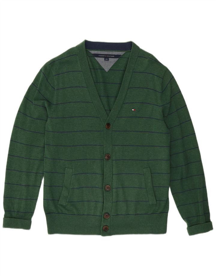 Suéter cardigã masculino Tommy Hilfiger algodão listrado verde médio