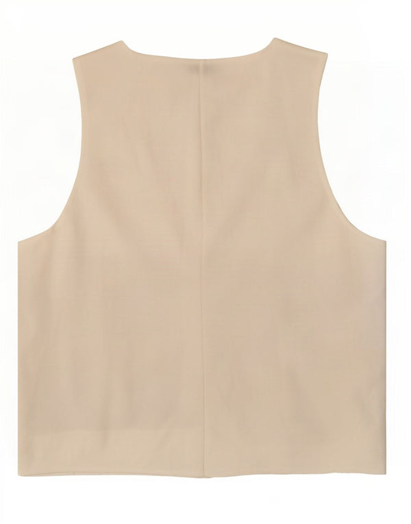Zara blusa feminina sem mangas top UK 14 médio branco paisley