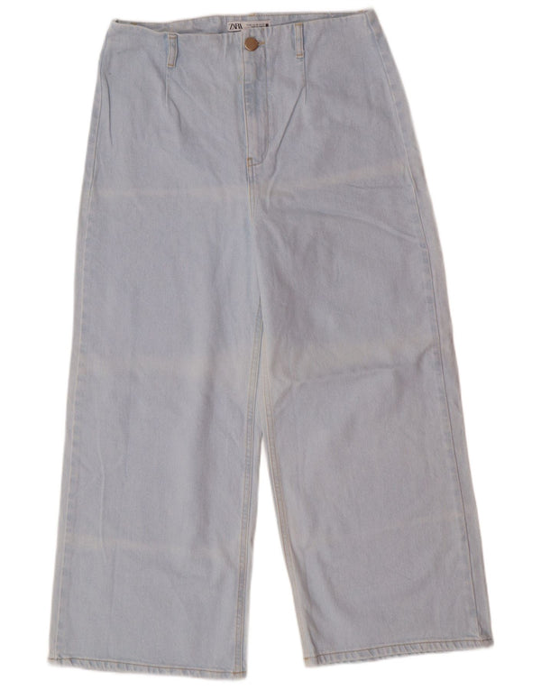 Zara Calça jeans feminina cintura alta com perna larga EU 42 grande W32 L26 azul clássico