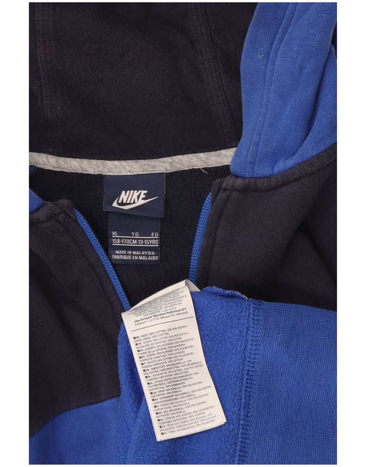 Suéter NIKE Boys Zip com capuz 13-14 anos XL azul colorblock algodão