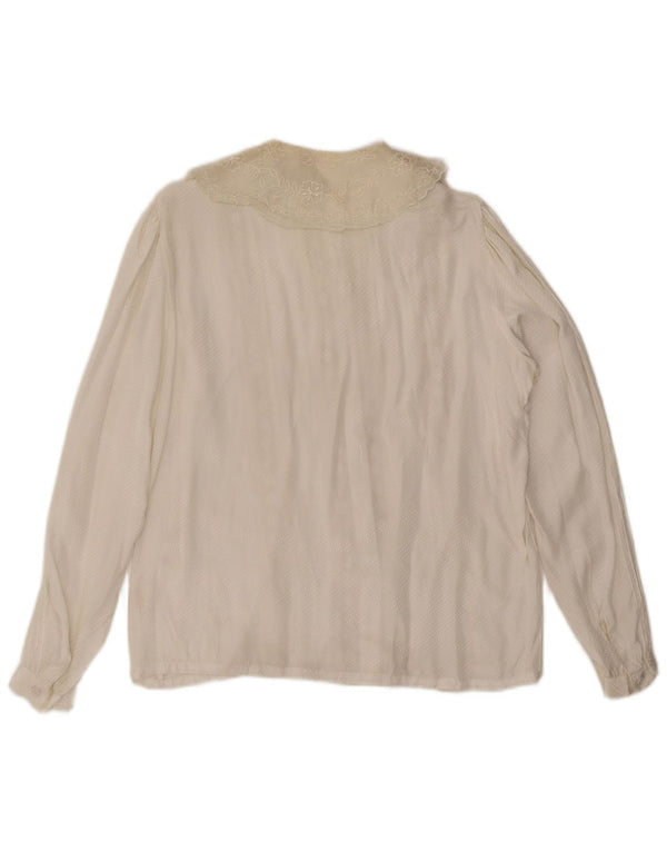 Vintage Womens Shirt Blouse UK 14 Medium Off White Floral Viscose
