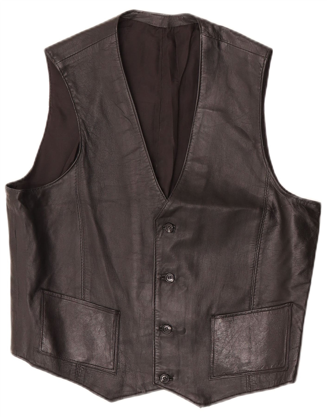Colete de couro feminino vintage UK 12 médio preto