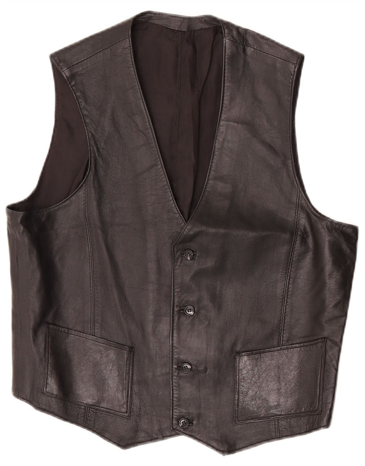 Colete de couro feminino vintage UK 12 médio preto