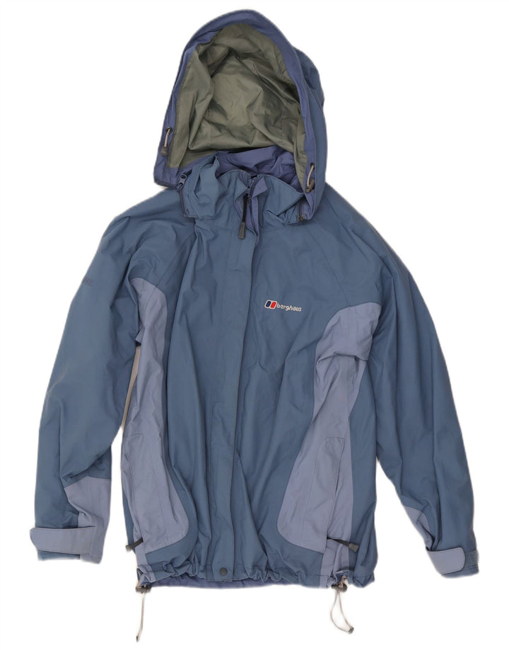 Jaqueta de chuva feminina com capuz BERGHAUS Reino Unido 10 pequeno bloco colorido azul de nylon
