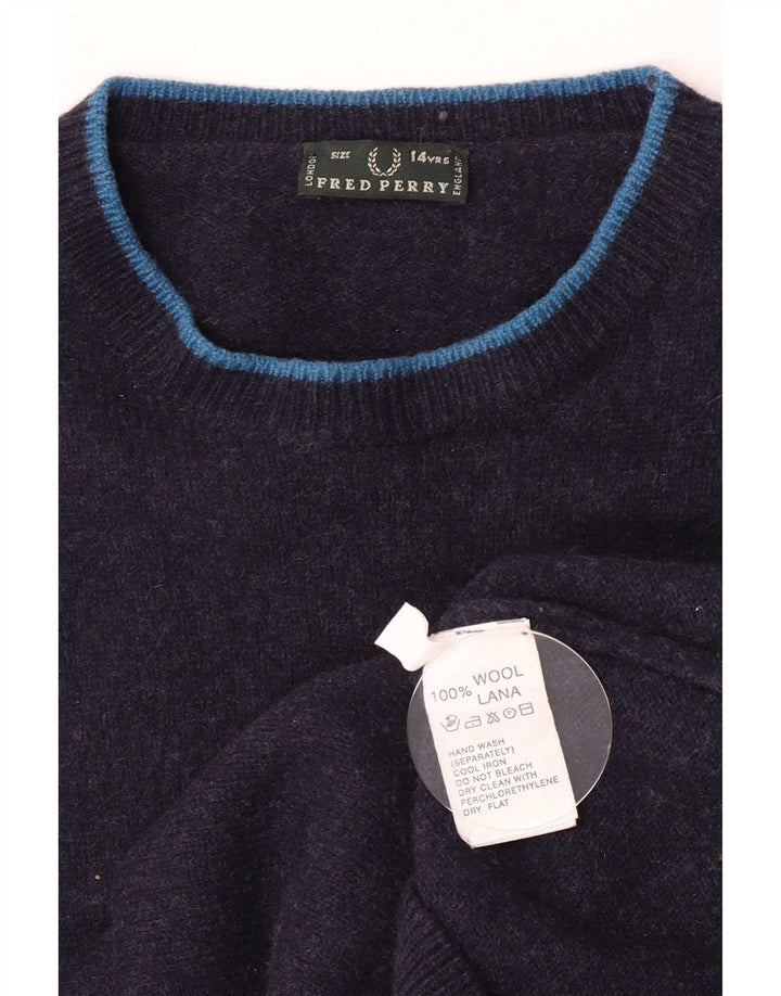 Suéter masculino Fred Perry com gola redonda, 13-14 anos, lã azul marinho