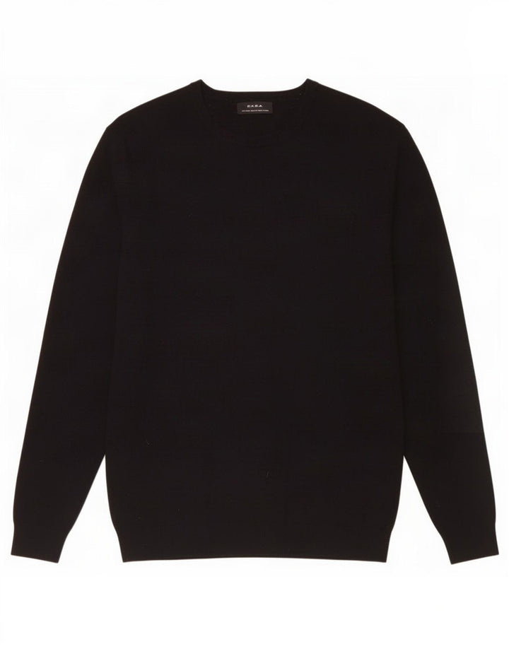 Zara Suéter masculino com gola redonda grande preto